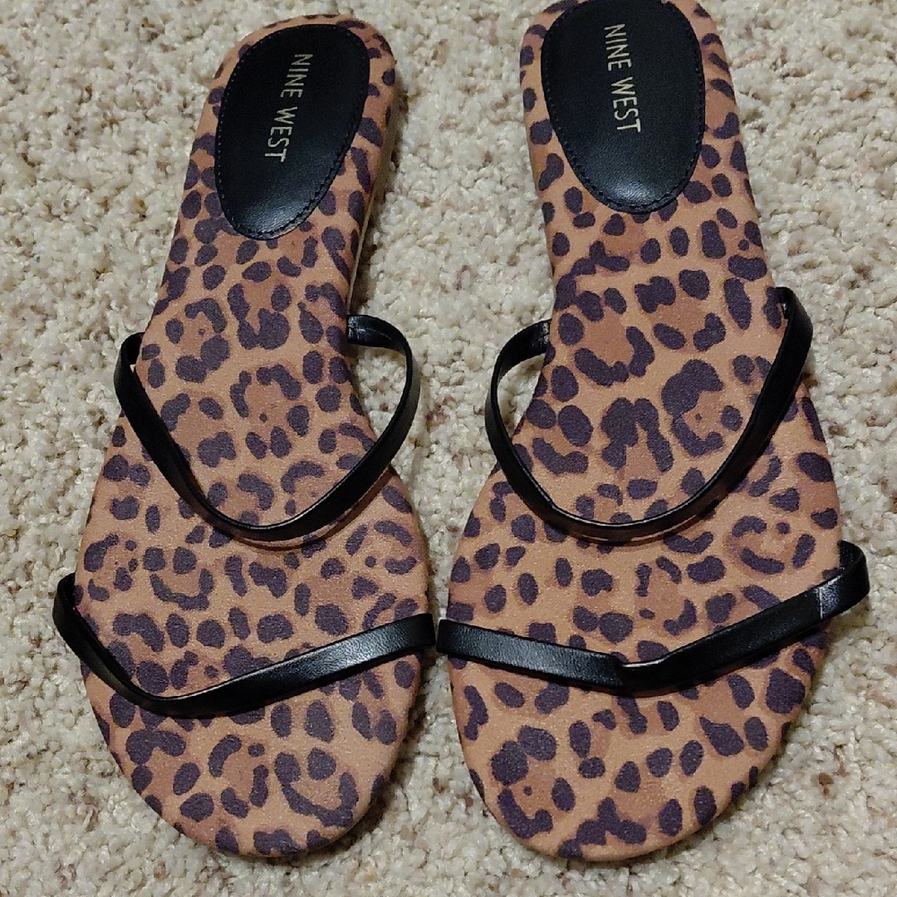 Nine West Black Strap Leopard Sandals